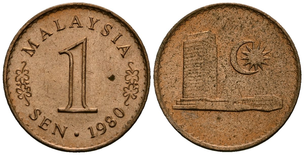 Малайзия 1 сена 1980 KM 1a сталь плакированная медью 4136-955