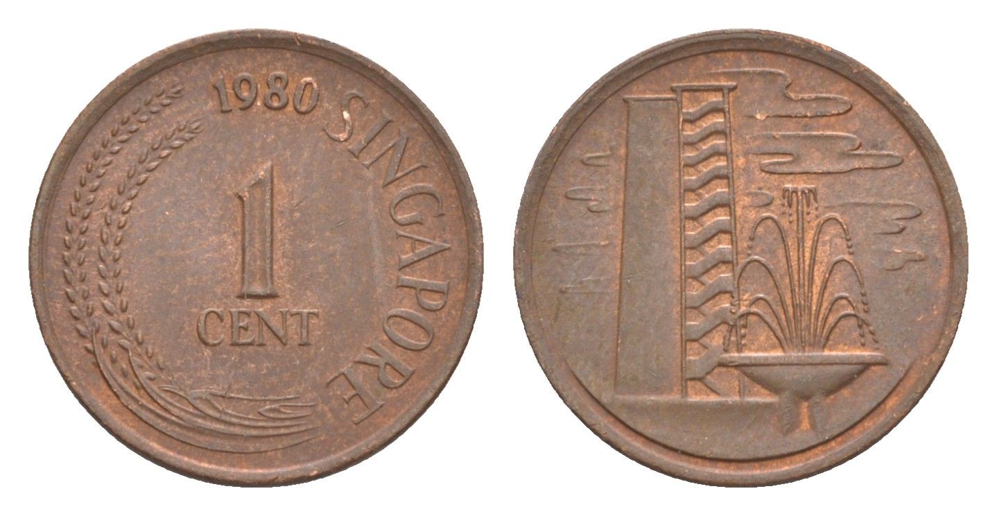 Сингапур 1 цент 1980 KM 1 a cталь с медным покрытием 4640-622