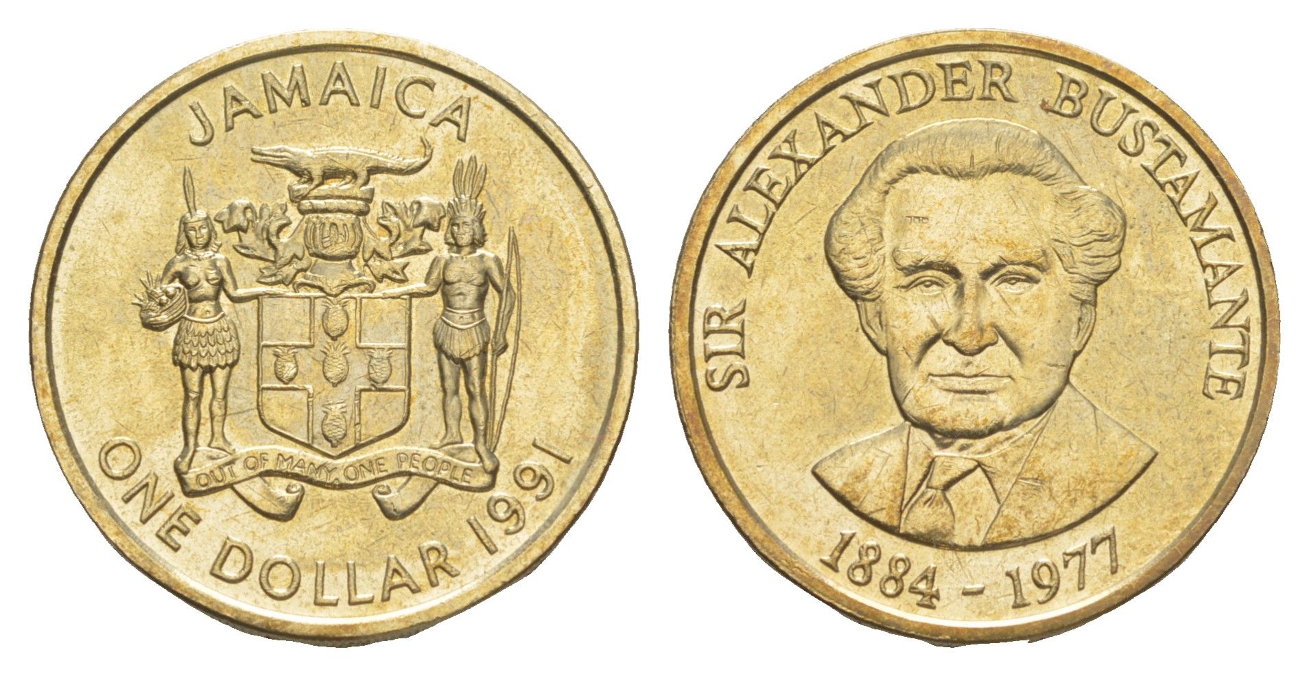 Ямайка 1 доллар 1991 Александр Бустаманте KM 145 никель латунь UNC 4652-626