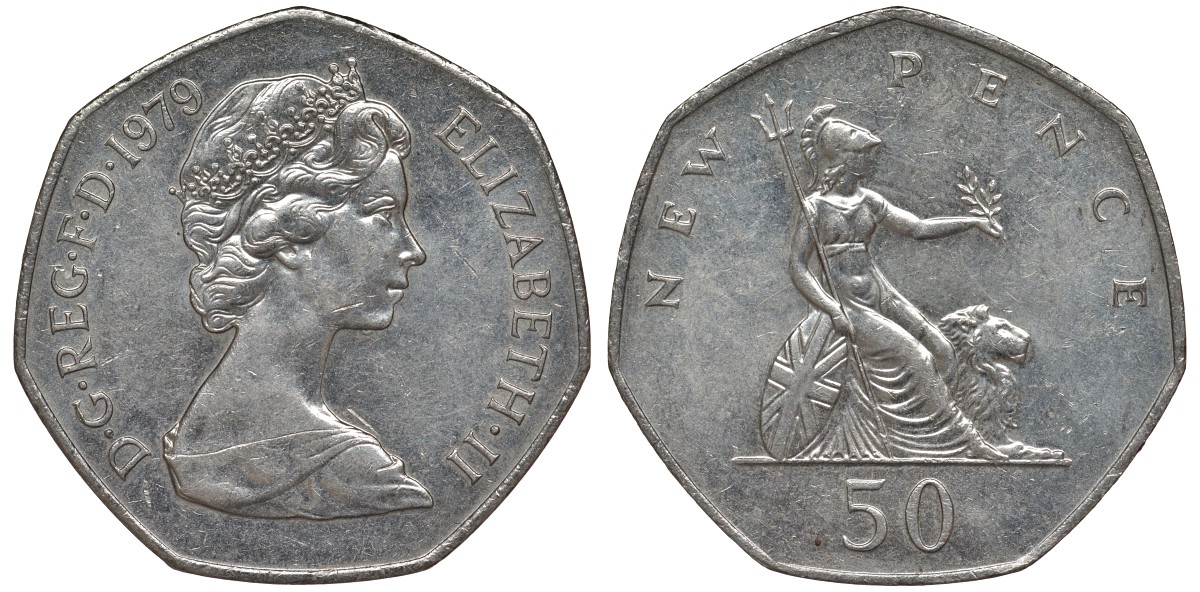 Великобритания 50 пенсов 1979 Елизавета II (1952-2022) KM 913, Spink 4223 (H1) медно-никель 4123-835