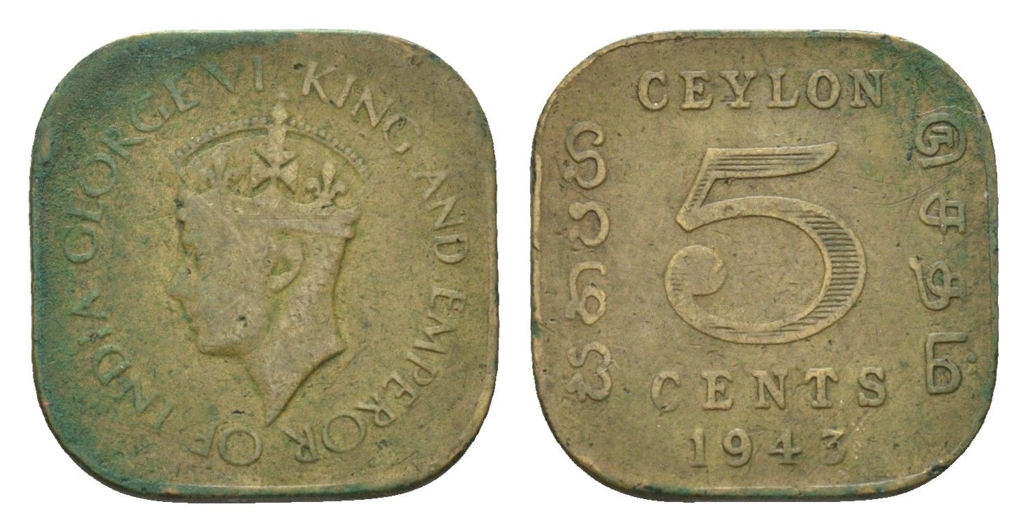 Цейлон 5 центов 1942 Георг VI (1936-1952) KM 113.1 никель латунь 4685-912