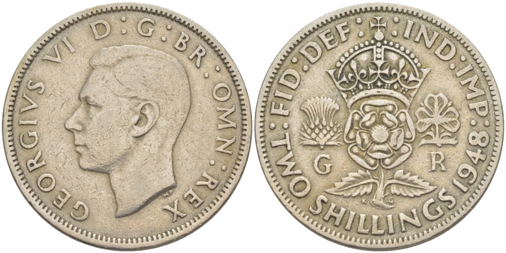 Великобритания 2 шиллинга (флорин) 1948 Георг VI (1936-1952) KM 865, Spink 4102 медно-никель 215-422