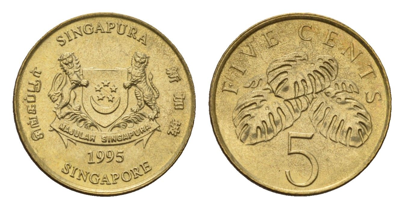 Сингапур 5 центов 1995 KM 99 алюминиевая бронза UNC 4643-225