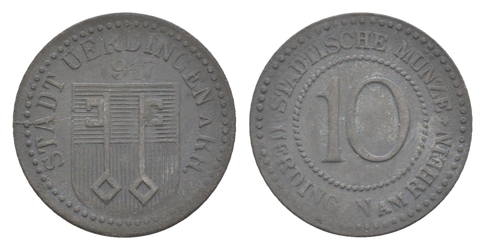 Юрдинген 10 пфеннигов 1917 Funck 554.2A, Men05 25409.3, Men18 31820.3 цинк 4643-967