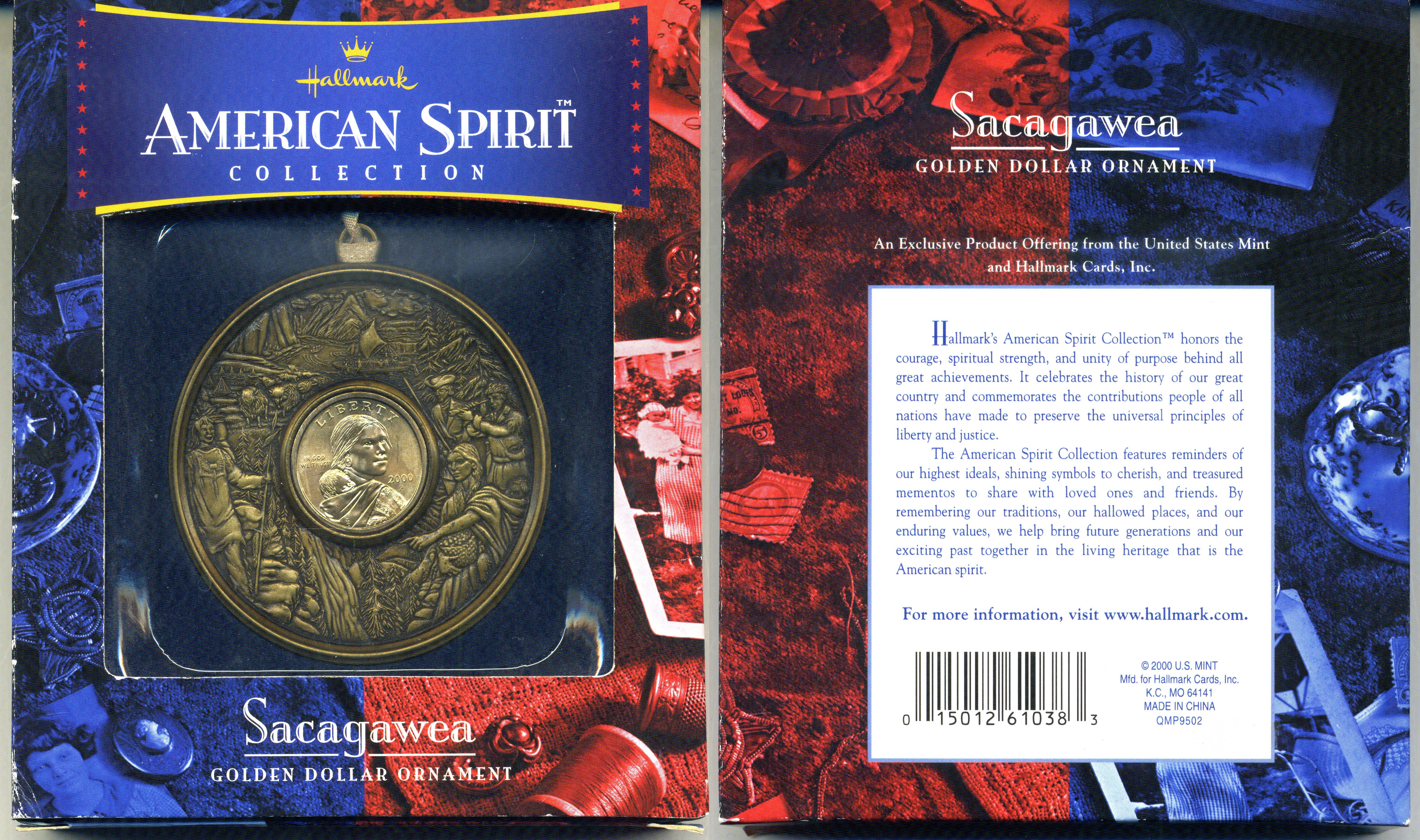 США медаль с впаянной 1 долларов монетой 2000 с сертификатом, в подарочной упаковке, Доллар Сакагавеи, вес 84,8 гр, диаметр 73,5 мм KM 310 медь плакированная марганцем и латунью 7-4-1-26