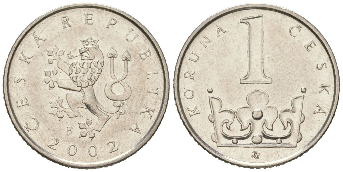 Чехия 1 крона 2002 KM 7 сталь плакированная никелем 4618-411