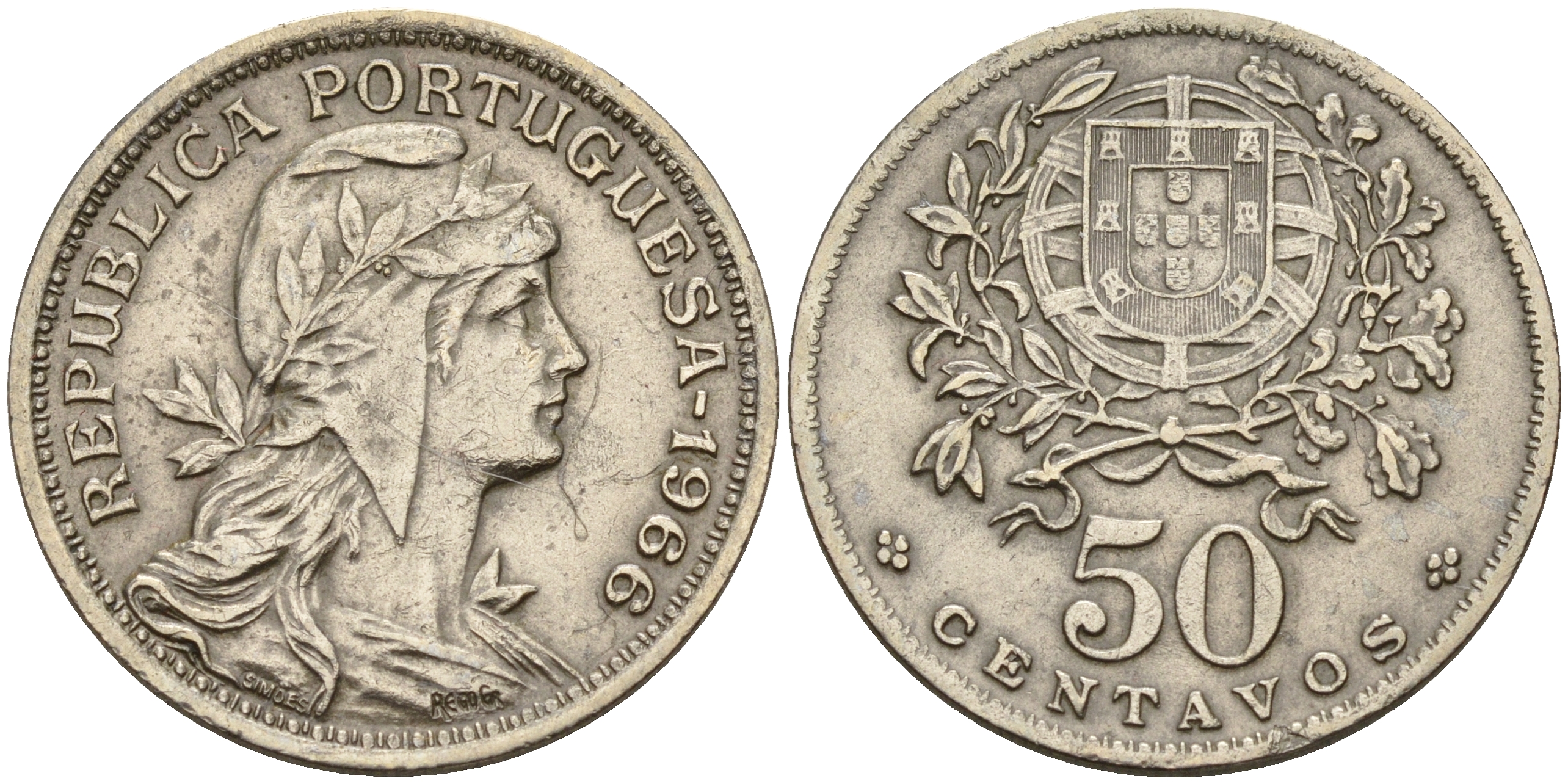 Португалия 50 сентаво 1966  KM 577 медно-никель    4153-123