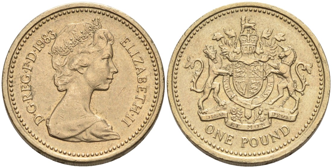 Великобритания 1 фунт 1983 Елизавета II (1952-2022) KM 933, Spink 4221 никель латунь 88-135