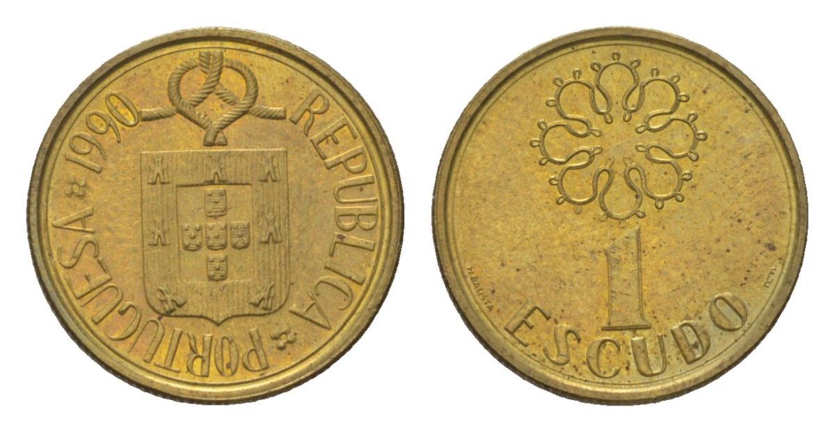 Португалия 1 эскудо 1990 KM 631 никель латунь 4625-1048