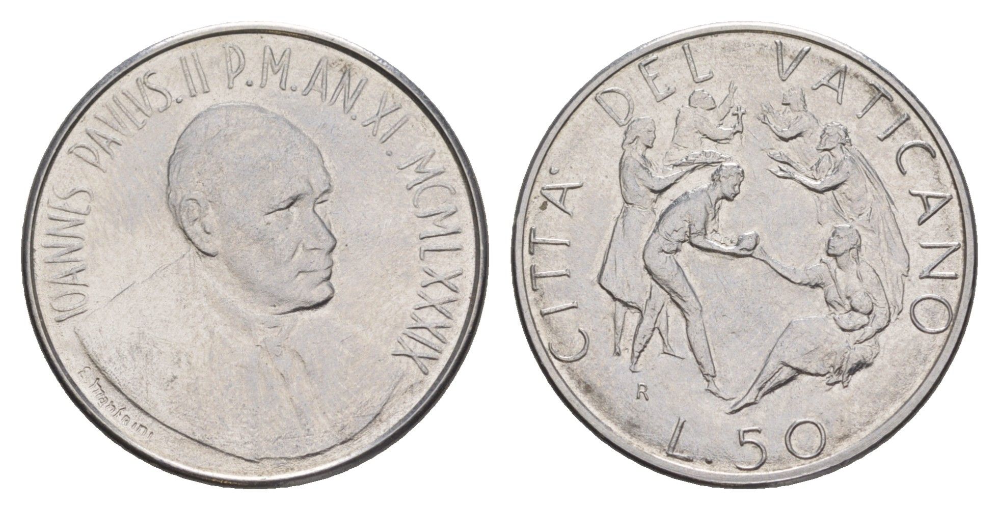 Ватикан 50 лир 1989 KM 215 нержавеющая сталь UNC 4633-1223