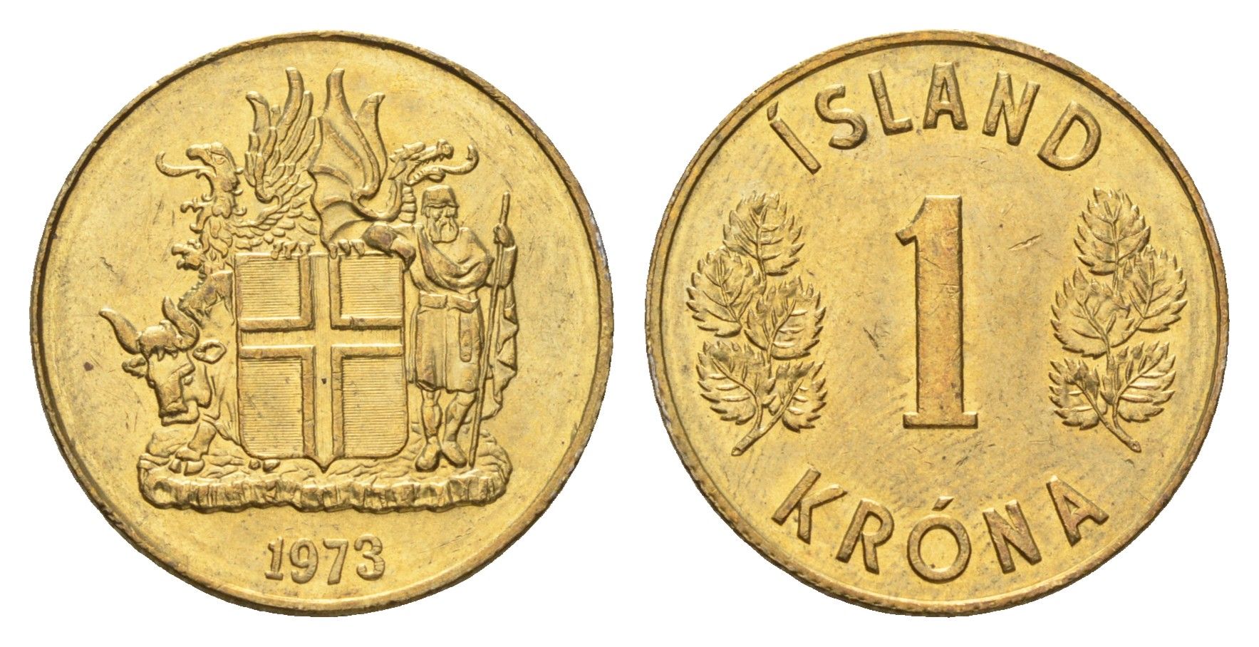 Исландия 1 крона 1973 KM 12a никель латунь UNC 4691-454