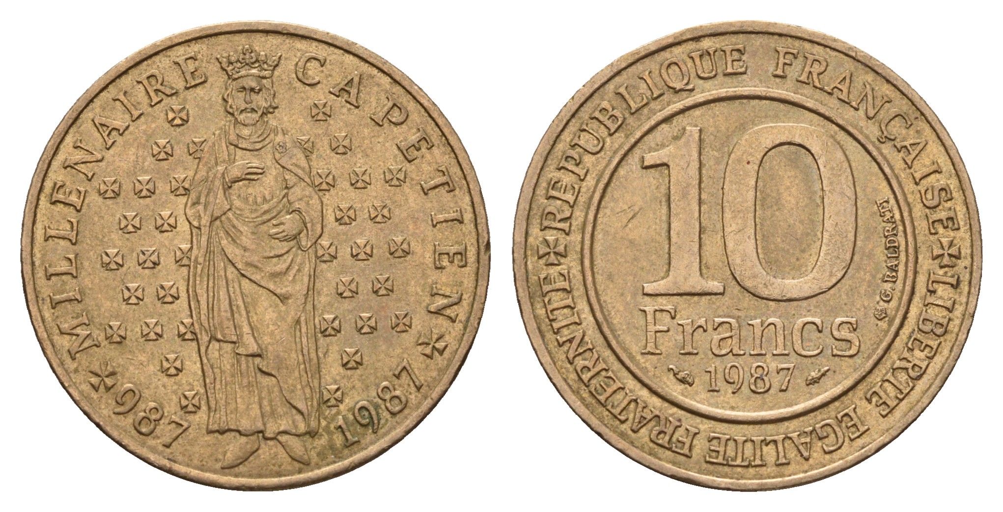 Франция 10 франков 1987 Тысячелетие династии Капетингов KM 961 никель латунь 4118-956