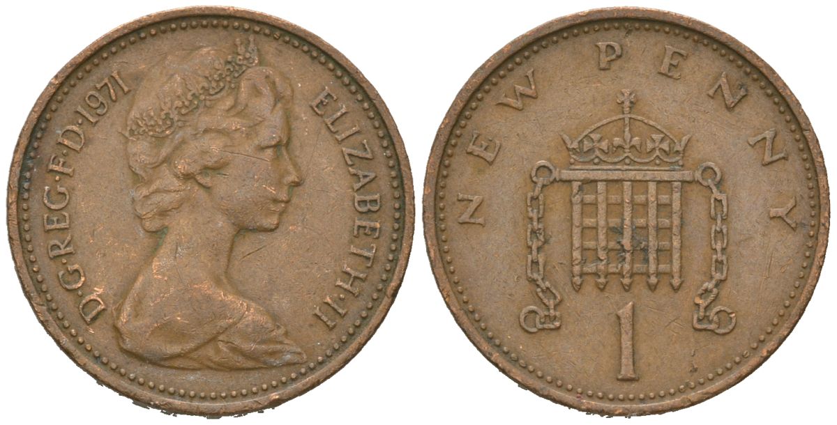 Великобритания 1 пенни 1971 Елизавета II (1952-2022) KM 915, Spink 4237 (B1) бронза 4618-736