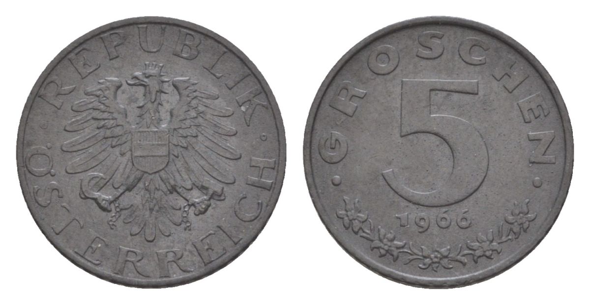 Австрия 5 грошей 1966 KM 2875 цинк 4632-642