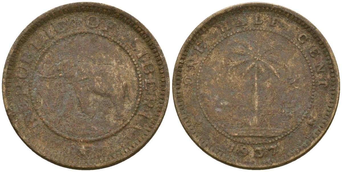 Либерия 1/2 цента 1937 KM 10 латунь 4174-367