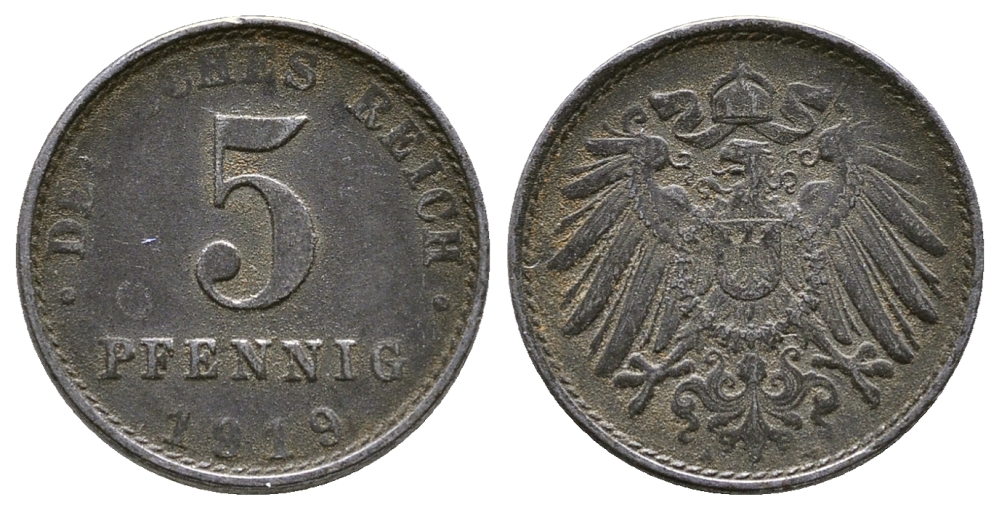 ГЕРМАНИЯ 5 ПФЕННИГОВ 1919 А KM 19, J. 297 железо 4380-152