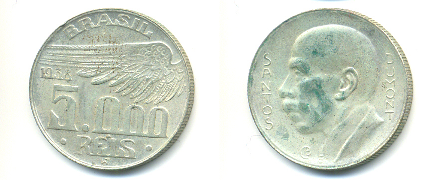 БРАЗИЛИЯ 5000 РЕЙС 1938 KM 543 серебро 89-1327