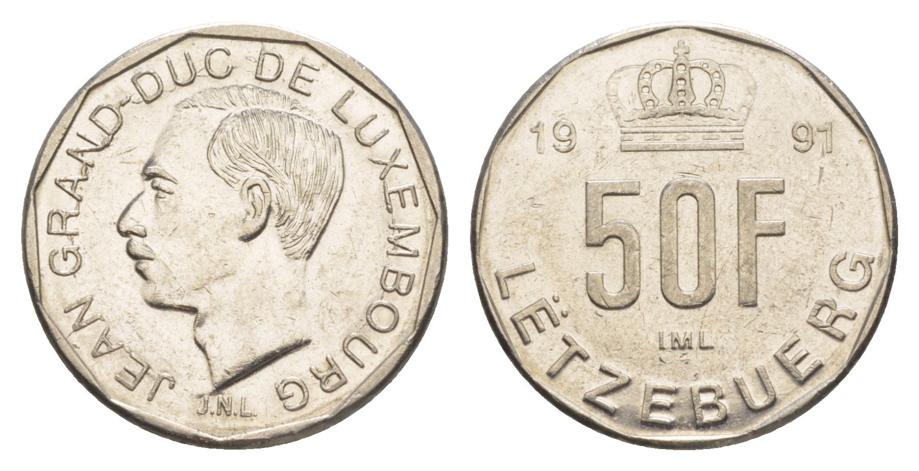 Люксембург 50 франков 1991 Герцог Жан (1964-1999) KM 66 никель UNC 4641-1126