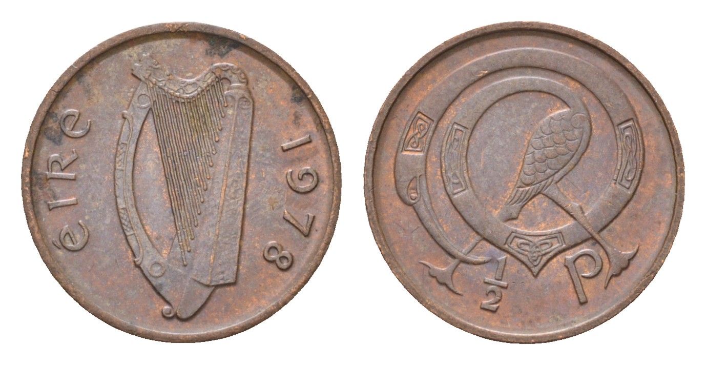 Ирландия 1/2 пенни 1978 мифологическая птица лира KM 19 бронза 4696-411