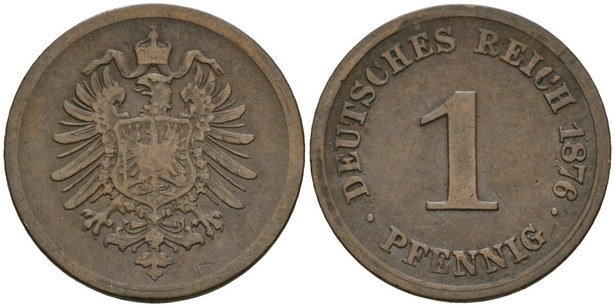 Германия 1 пфенниг 1876 B, Вильгельм I (1871-1888) KM 1, J. 1 медь 4602-1249