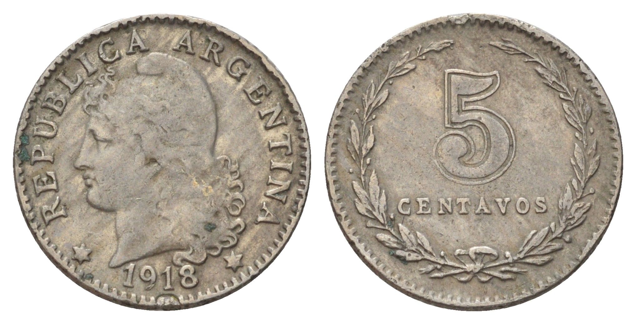 Аргентина 5 сентаво 1918 KM 34 медно-никель 44-1053