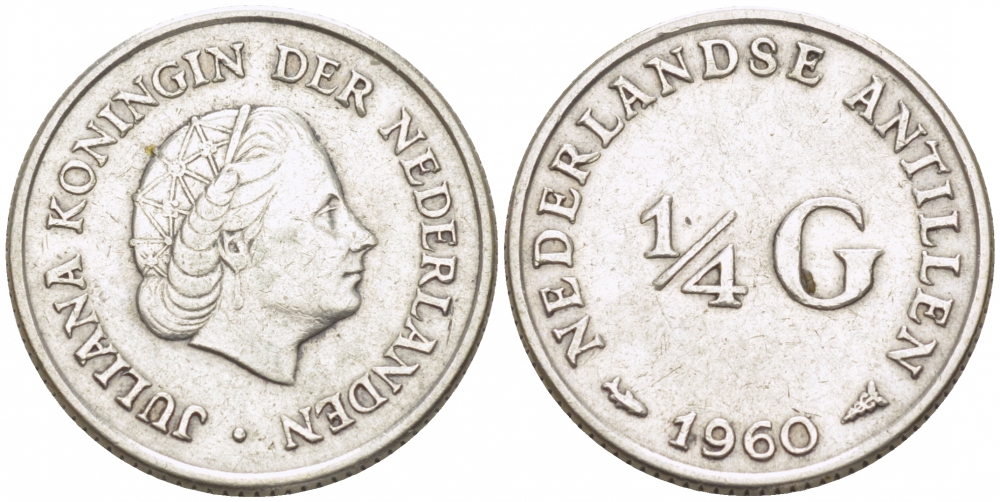 Нидерландские Антилы 1/4 гульдена 1960 Юлиана (1948-1980) KM 4 серебро 112-1044