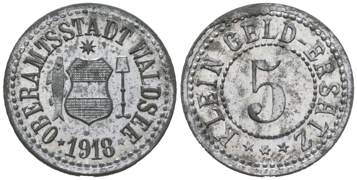 Вальдзее (Вюртемберг) 5 пфеннигов 1918 Funck 568.1, Men05 25959.1, Men18 32643.1 цинк 4379-532