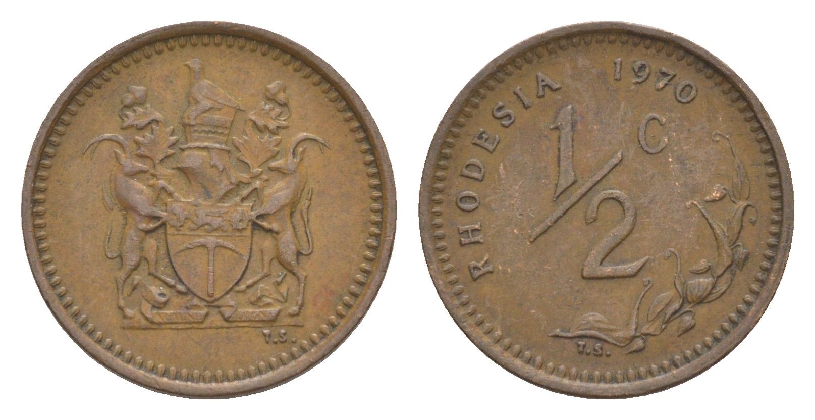 Родезия 1/2 цента 1970 KM 9 бронза 4596-1138