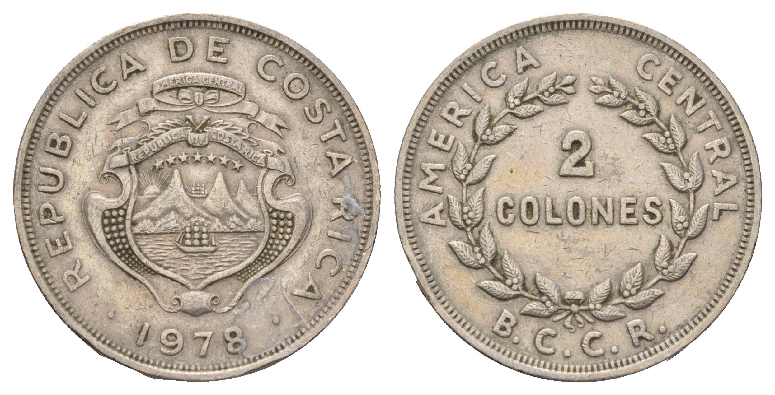 Коста-Рика 2 колона 1978 KM 187.2 медно-никель 180-425