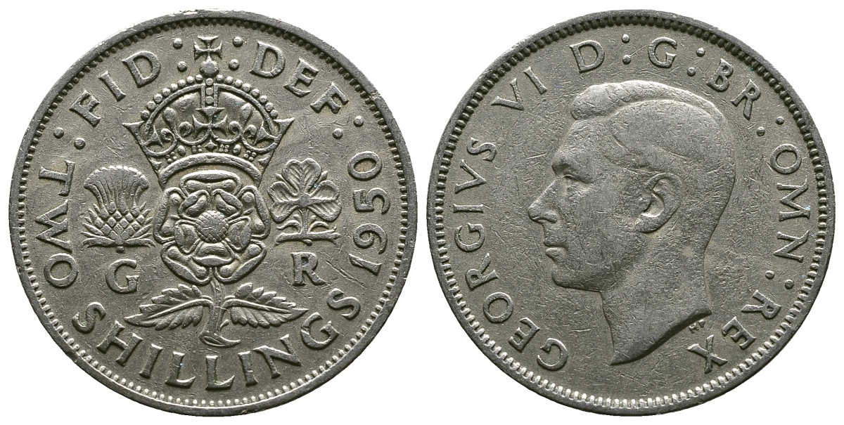 Великобритания 2 шиллинга (флорин) 1950 Георг VI (1936-1952) KM 878, Spink 4107 медно-никель 4607-711