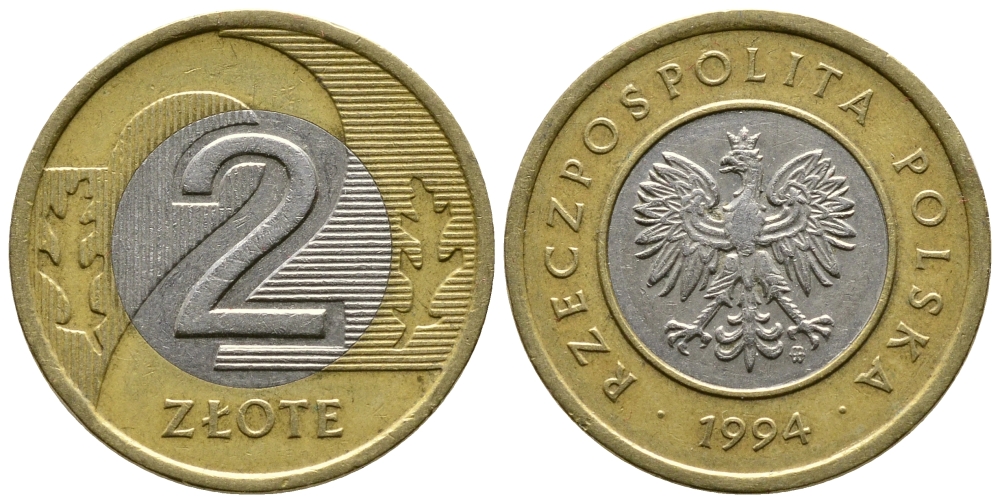 Польша 2 злотых 1994 MW KM 283 биметалл 93-1154