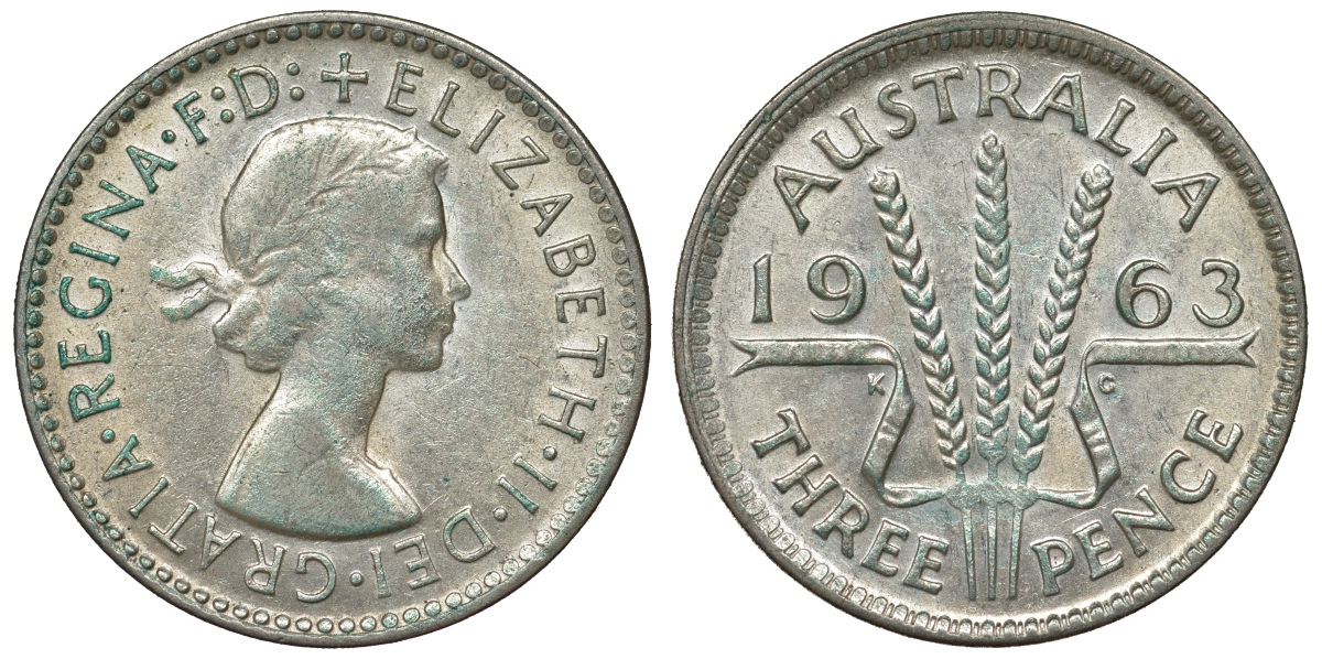 Австралия 3 пенса 1963 m, Елизавета II (1952-2022) KM 57 серебро 71-856