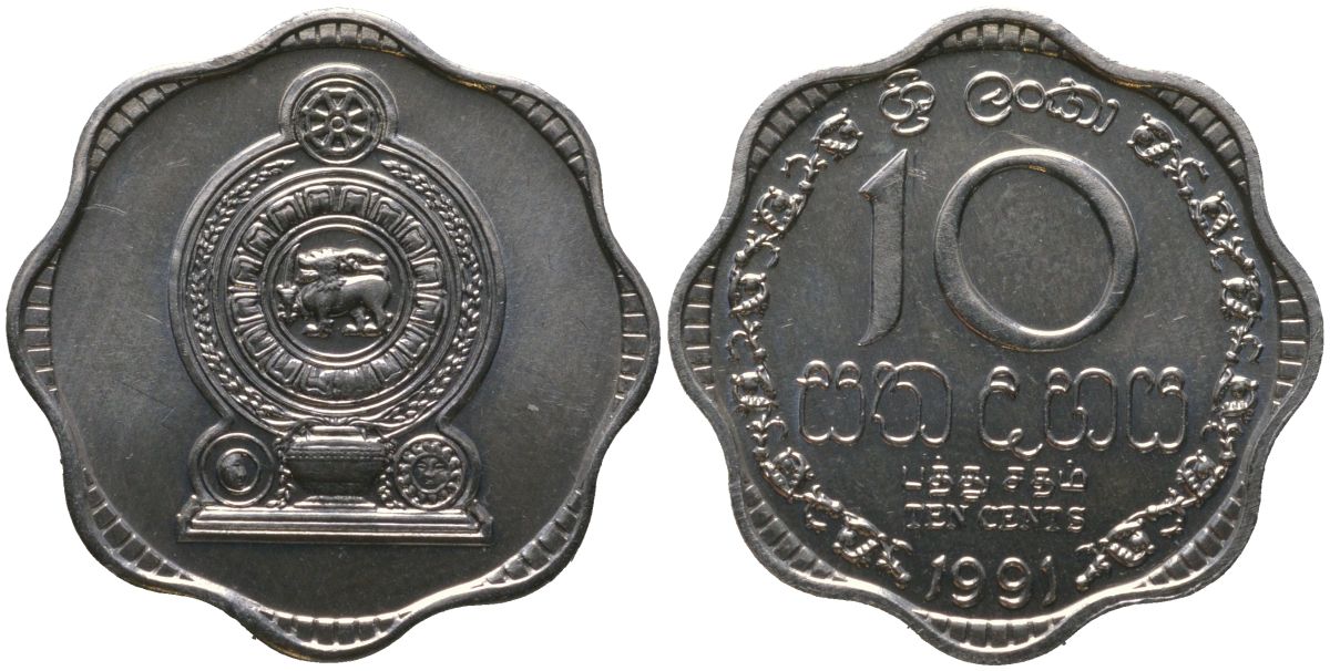 Шри Ланка 10 центов 1991 KM 140a алюминий UNC 4573-717