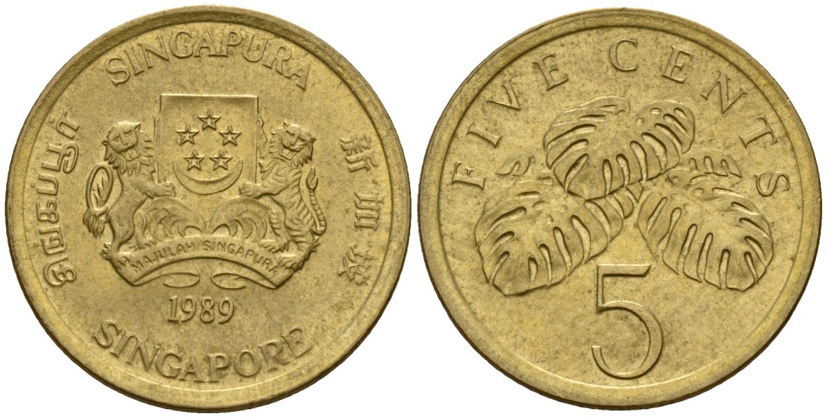 Сингапур 5 центов 1989 KM 50 алюминиевая бронза 4154-948