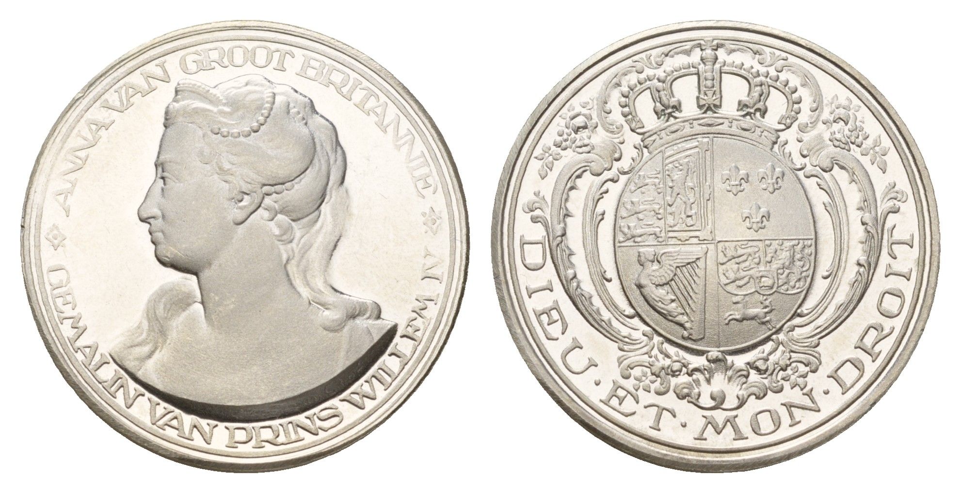 Нидерланды медаль из серии история Нидерландов - Анна - супруга Вильгельма IV Хендрика Фризо первая половина XX века Dieu et mon droit, диаметр 25 мм, вес 7,5 гр серебро PROOF 4671-1112