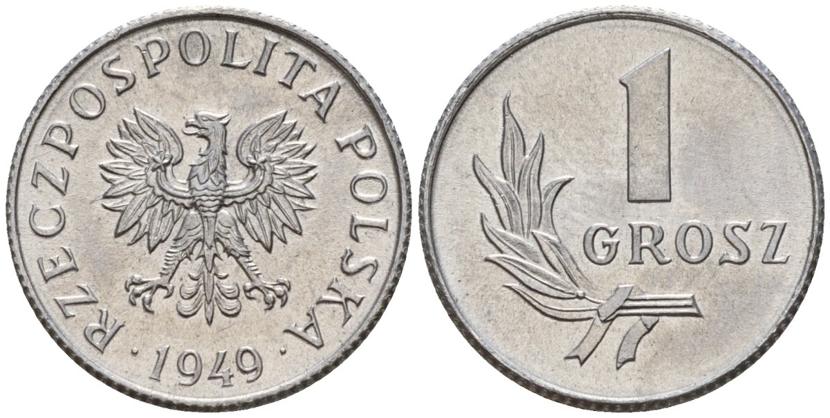 Польша 1 грош 1949 KM 39 алюминий UNC 4189-461