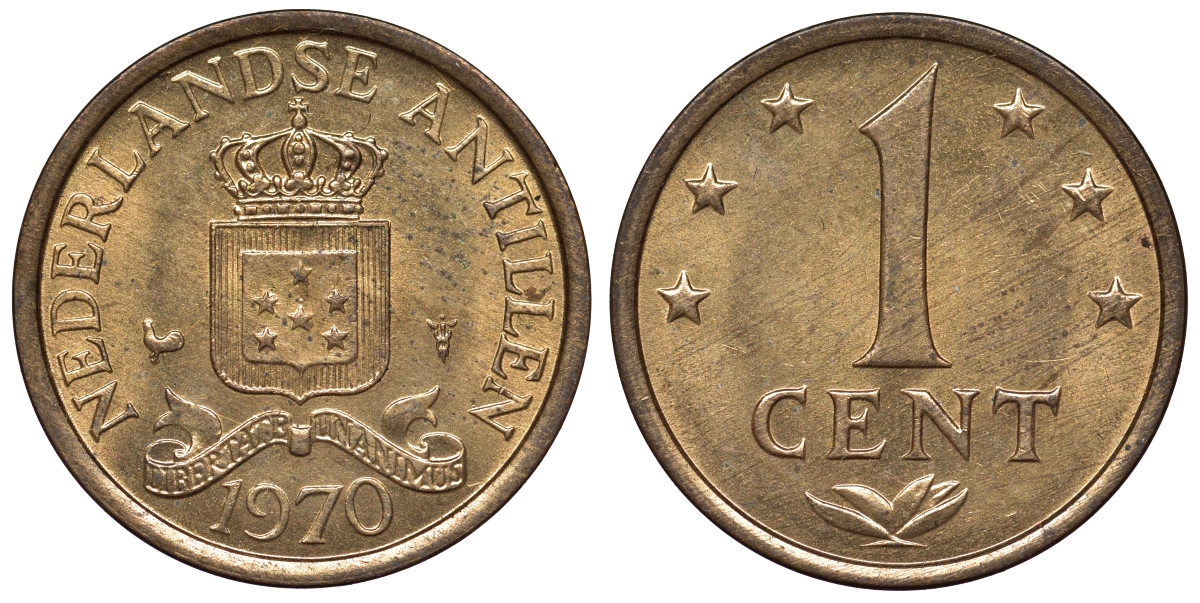 Нидерландские Антилы 1 цент 1970 Юлиана (1948-1980) KM 8 бронза UNC 4118-847