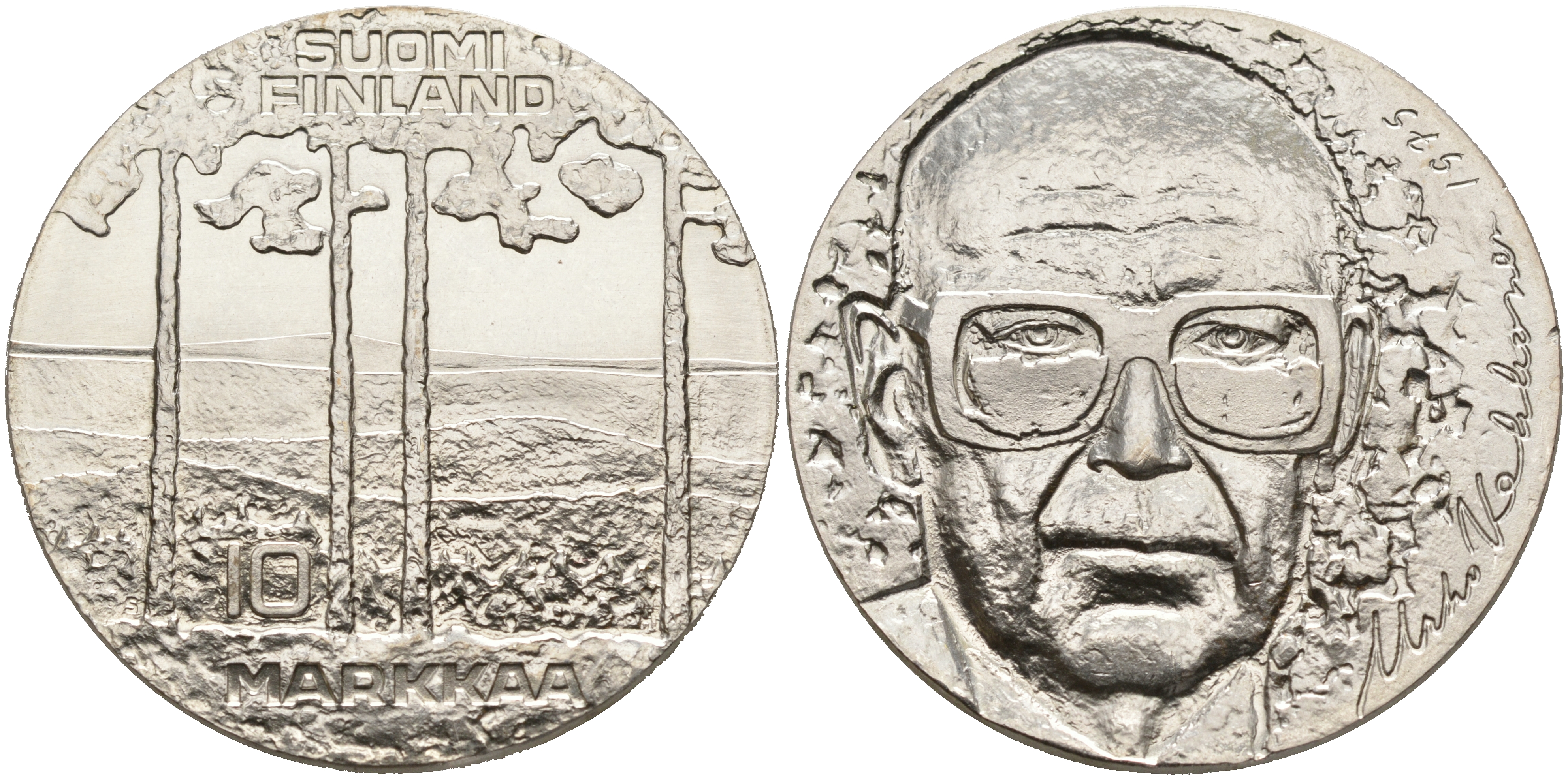 Финляндия 10 марок 1975 S-H, 75 лет президенту Урхо Кекконену KM 54 серебро UNC 4552-1113