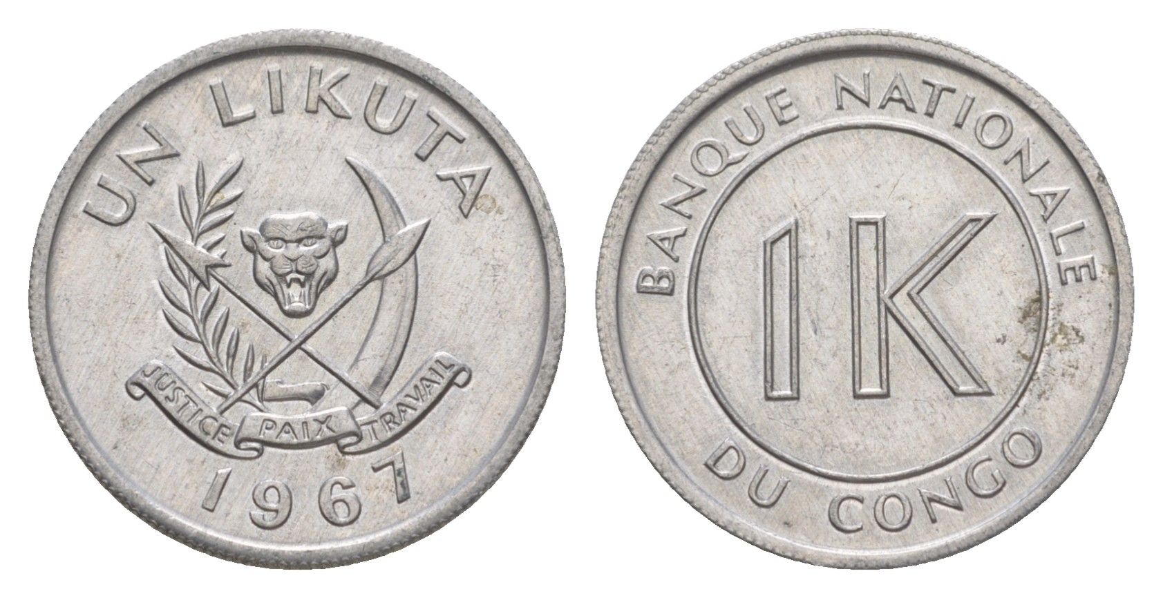 ДР Конго 1 ликута 1967 KM 8 алюминий UNC 4596-528