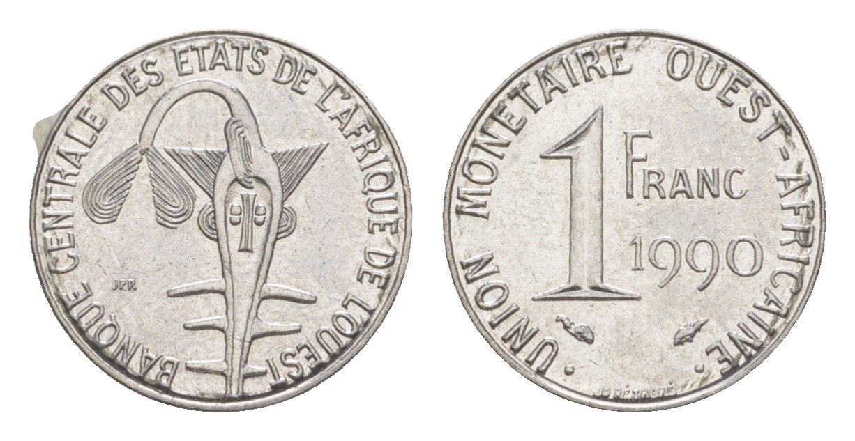 Западная Африка (BCEAO) 1 франк 1990 редкий год KM 8 нержавеющая сталь UNC 4611-161