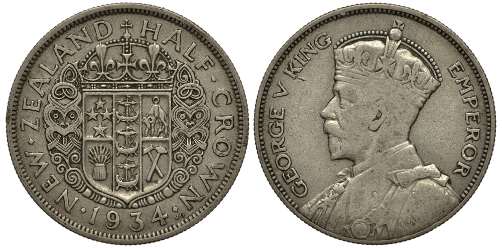 Новая Зеландия 1/2 кроны 1934 Георг V (1910-1936) KM 5 серебро 272-913