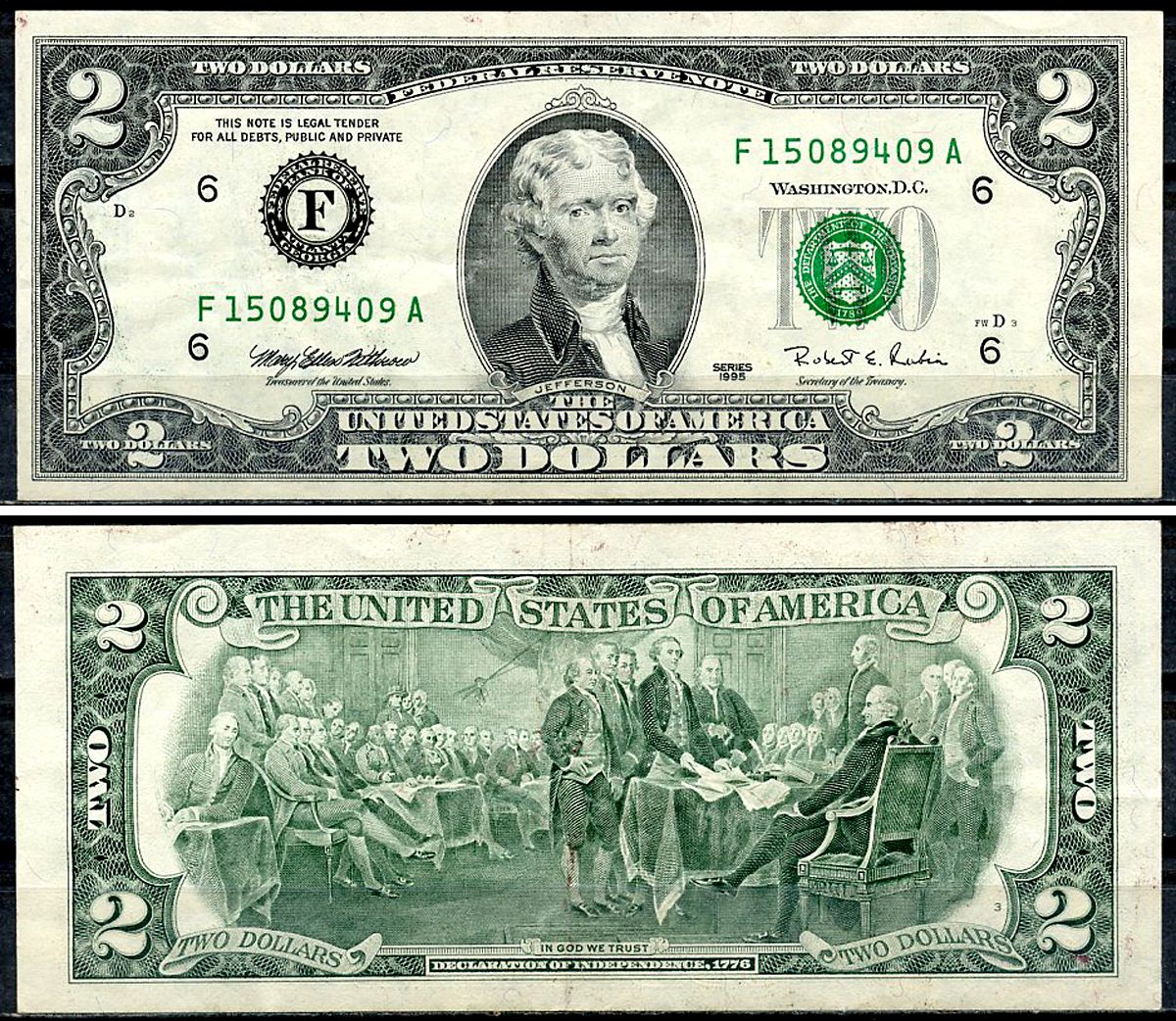 США 2 доллара 1995 F - Атланта, Джорджия Pick 497 бумага 6294-26-4-1