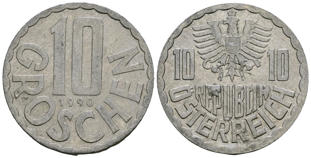 Австрия 10 грошей 1990 KM 2878 алюминий 4135-247