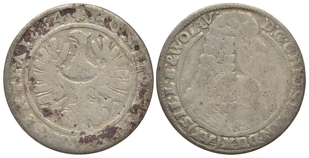 Силезия-Легница-Бжег 15 крейцеров 1664 Кристиан (1639-1673) серебро 413-1523