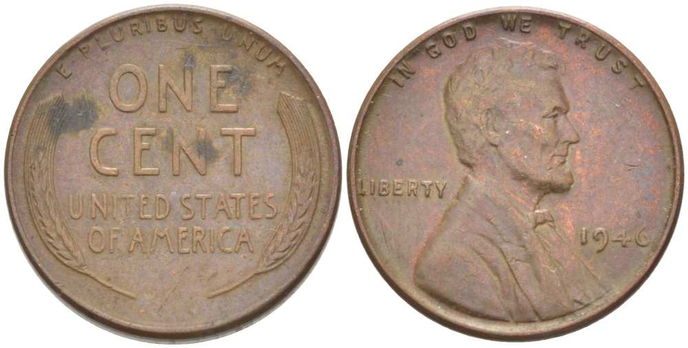 США 1 ЦЕНТ 1946 ЛИНКОЛЬН KM А132 медь цинк 3309-538