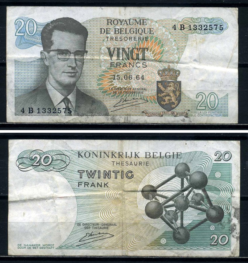 Бельгия 20 франков 1964 Бодуэн I, атомиум, Kestens Pick 138 (3) бумага 8601-6-1-1