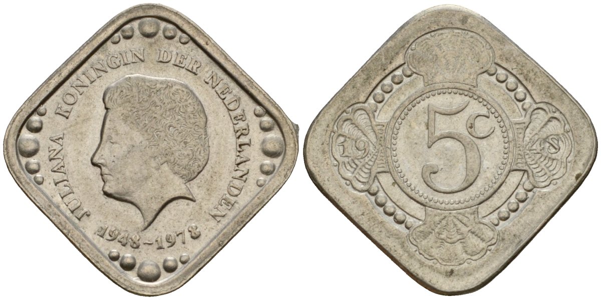 Нидерланды 5 центов 1978 30 лет правления Королевы Юлианы UC 300 медь цинк никель 4575-535