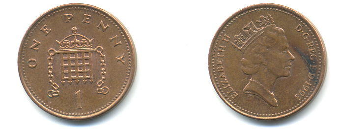 Великобритания 1 пенни 1993 Елизавета II (1952-2022) KM 935a, Spink 4391 (B4) сталь плакированная медью 177-1135