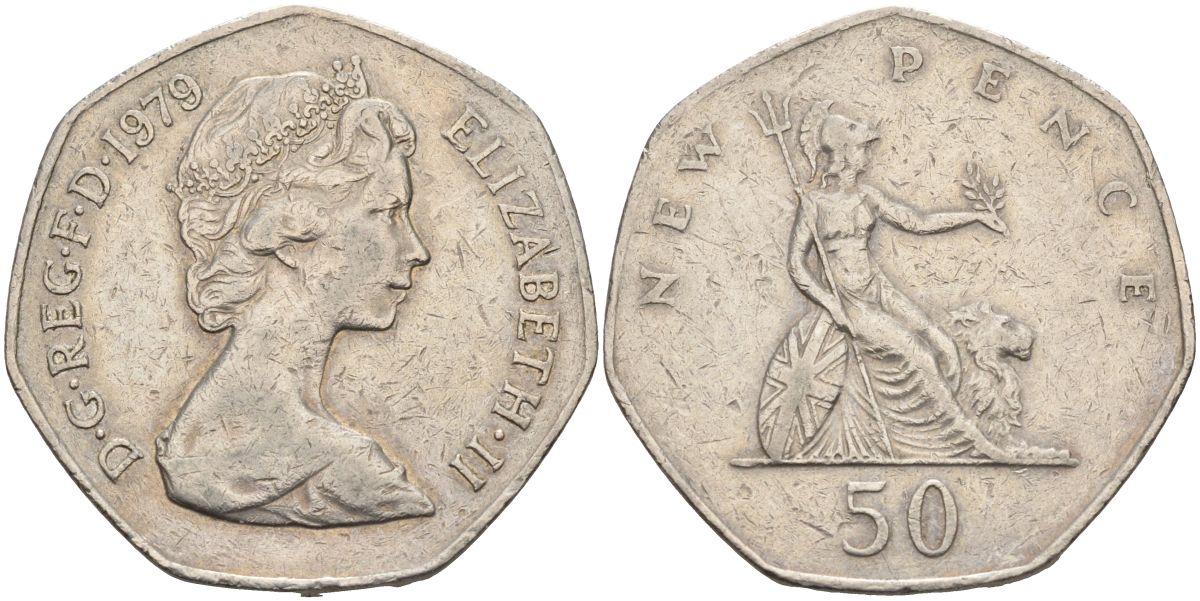 Великобритания 50 пенсов 1979 Елизавета II (1952-2022) KM 913, Spink 4223 (H1) медно-никель 4117-936