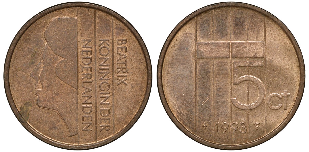 НИДЕРЛАНДЫ 5 ЦЕНТОВ 1993 KM 202 бронза 72-1151